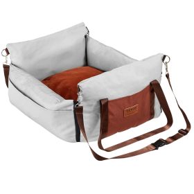 Dog Car Seat, Waterproof Dog Booster Seat for Car with Side Handles and A Storage Pocket, Clip-On Safety Leash and PP Cotton Filling