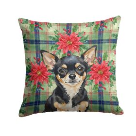 Black and Tan Chihuahua Christmas PoinsettIas Throw Pillow Decorative Indoor Outdoor Accent Cushion for Couch, Bed or Patio, 14Hx14W