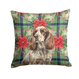 Liver Roan English Cocker Spaniel Christmas PoinsettIas Throw Pillow Decorative Indoor Outdoor Accent Cushion for Couch, Bed or Patio, 14Hx14W