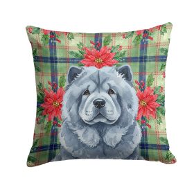 Blue Chow Chow Christmas PoinsettIas Throw Pillow Decorative Indoor Outdoor Accent Cushion for Couch, Bed or Patio, 14Hx14W