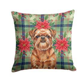 Red Brussels Griffon Christmas PoinsettIas Throw Pillow Decorative Indoor Outdoor Accent Cushion for Couch, Bed or Patio, 14Hx14W