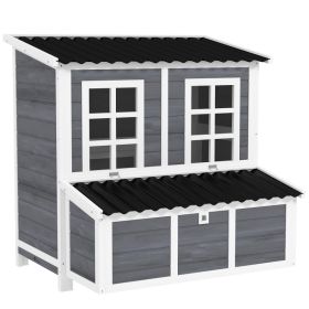 Wooden Chicken Coop With Nesting Box, Pull-Out Tray, Waterproof Roof, 39 Chicken House For 4-6 Chickens, Rabbits (Option: Light Gray-1070x650x340 mm)