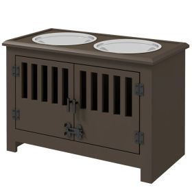 PawHut Dog Food Storage Cabinet With Bowls & Dog Feeding Station, Espresso (Option: Espresso)